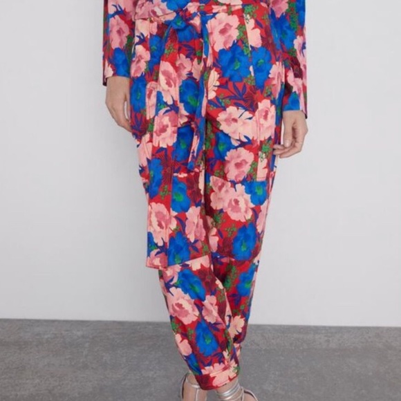 Zara Belted Floral Print Pants - Picture 3 of 12